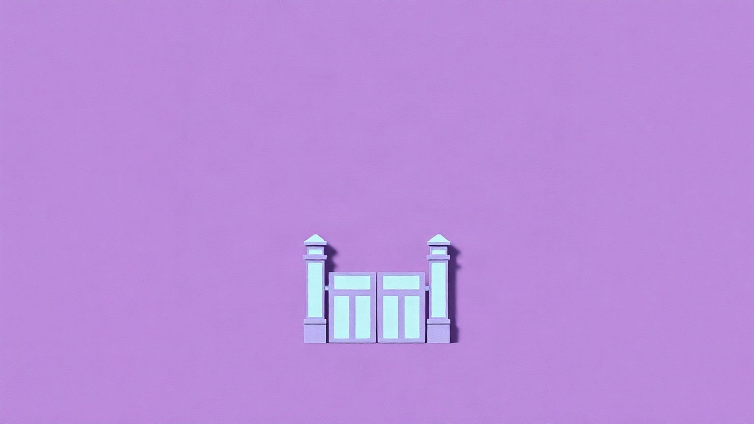 A tall paper gate form in violet over a dense grid of small mint and lilac squares
