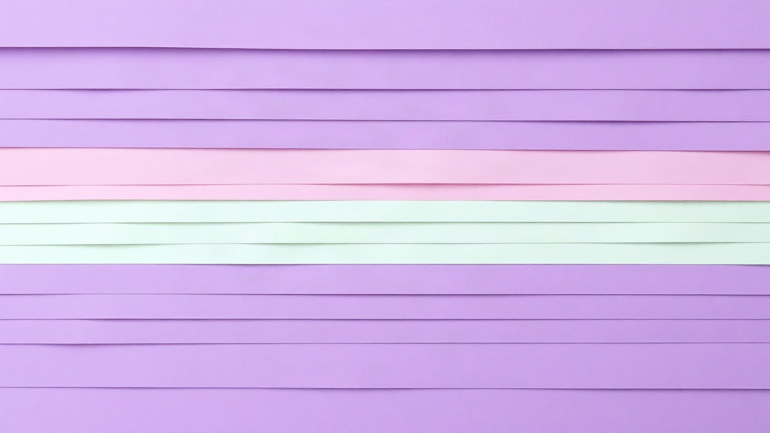Broad flat horizontal layers of violet paper stacked edge to edge across the frame, one pale pink and one mint band lying among them
