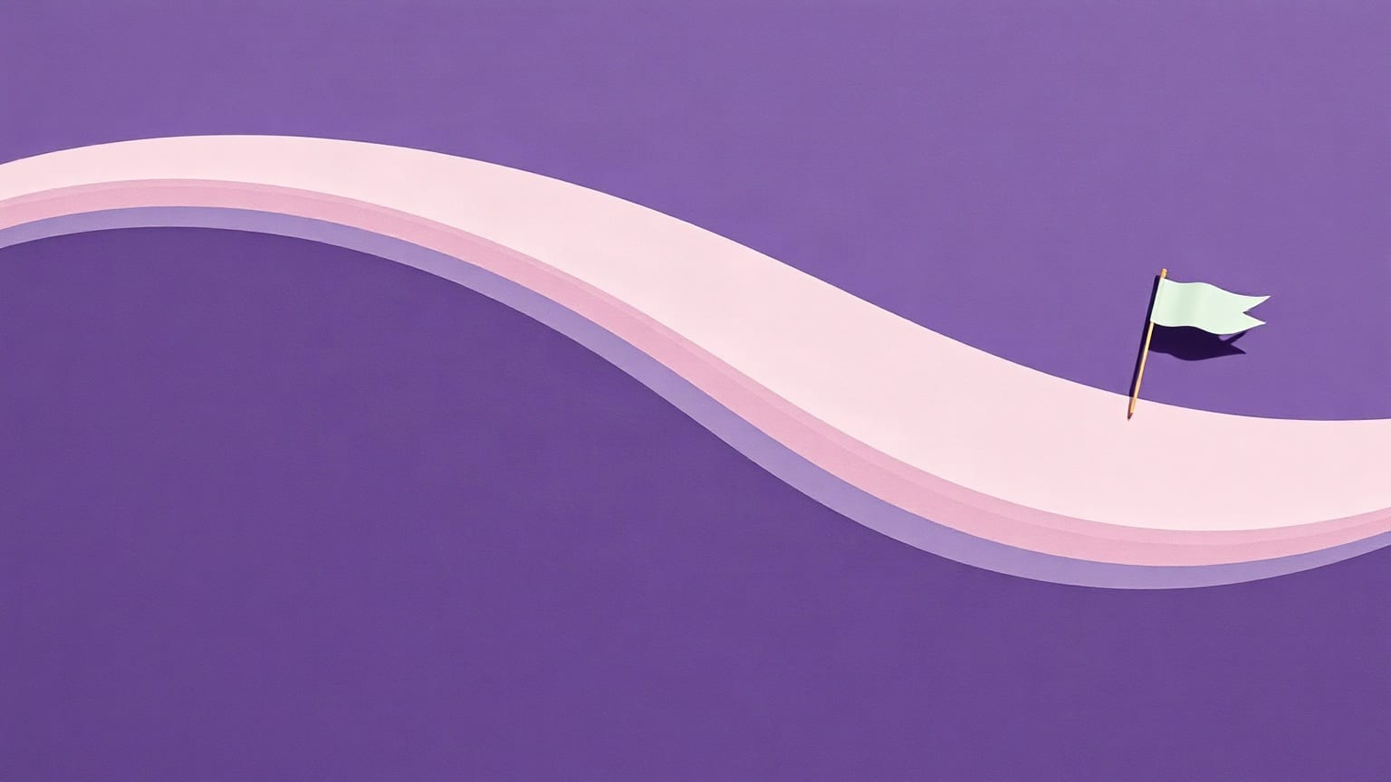 A wide horizon band of layered violet and mint paper with one small cream flag shape near the edge