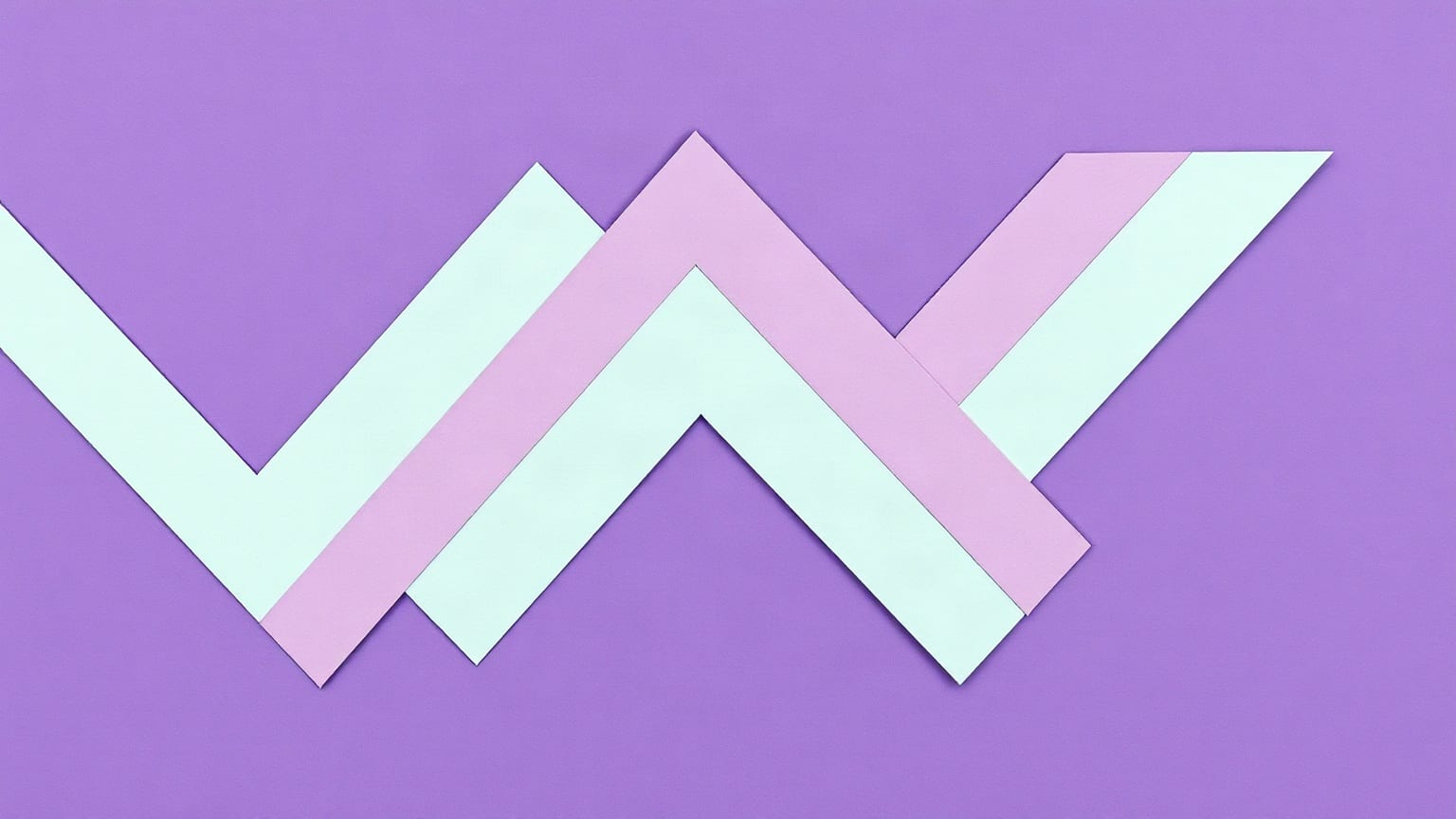 Interlocking flat chevrons in violet, mint and cream paper forming a broad woven band